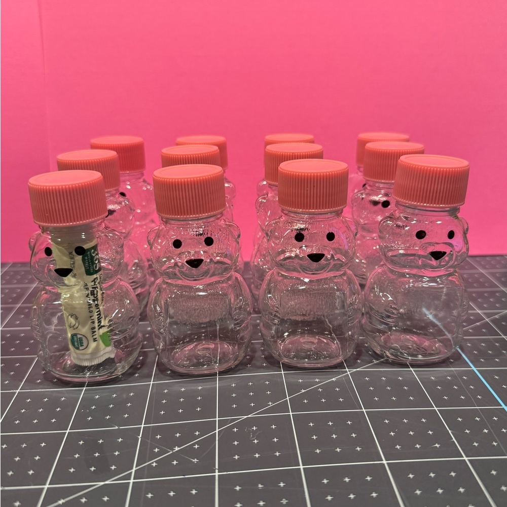 Set of Bear-Shaped Clear Bottles with Pink Caps for Favors/Valentines
